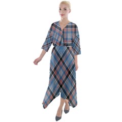 Tartan Scotland Seamless Plaid Pattern Vintage Check Color Square Geometric Texture Quarter Sleeve Wrap Front Maxi Dress