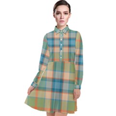 Tartan Scotland Seamless Plaid Pattern Vintage Check Color Square Geometric Texture Long Sleeve Chiffon Shirt Dress by Wegoenart