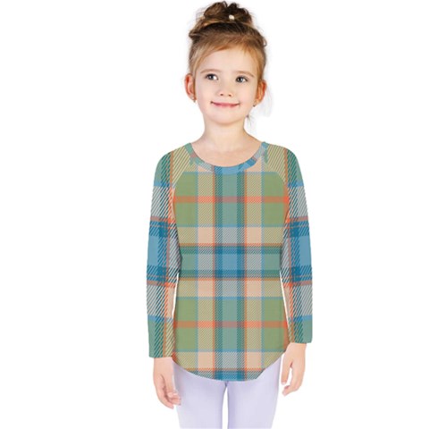 Tartan Scotland Seamless Plaid Pattern Vintage Check Color Square Geometric Texture Kids  Long Sleeve Tee by Wegoenart