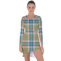 Tartan Scotland Seamless Plaid Pattern Vintage Check Color Square Geometric Texture Asymmetric Cut-out Shift Dress by Wegoenart