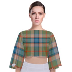 Tartan Scotland Seamless Plaid Pattern Vintage Check Color Square Geometric Texture Tie Back Butterfly Sleeve Chiffon Top by Wegoenart