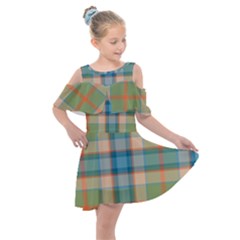 Tartan Scotland Seamless Plaid Pattern Vintage Check Color Square Geometric Texture Kids  Shoulder Cutout Chiffon Dress by Wegoenart