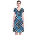 Tartan Scotland Seamless Plaid Pattern Vintage Check Color Square Geometric Texture Short Sleeve Front Wrap Dress View1