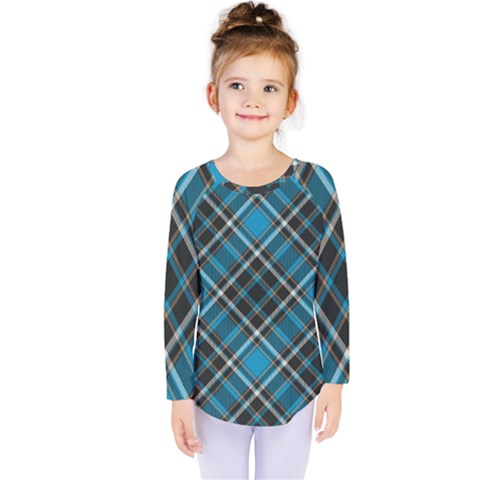 Tartan Scotland Seamless Plaid Pattern Vintage Check Color Square Geometric Texture Kids  Long Sleeve Tee by Wegoenart