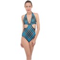 Tartan Scotland Seamless Plaid Pattern Vintage Check Color Square Geometric Texture Halter Front Plunge Swimsuit View1