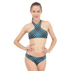 Tartan Scotland Seamless Plaid Pattern Vintage Check Color Square Geometric Texture High Neck Bikini Set by Wegoenart