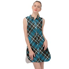 Tartan Scotland Seamless Plaid Pattern Vintage Check Color Square Geometric Texture Sleeveless Shirt Dress by Wegoenart