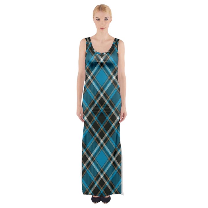 Tartan Scotland Seamless Plaid Pattern Vintage Check Color Square Geometric Texture Thigh Split Maxi Dress