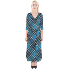 Tartan Scotland Seamless Plaid Pattern Vintage Check Color Square Geometric Texture Quarter Sleeve Wrap Maxi Dress by Wegoenart