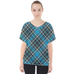 Tartan Scotland Seamless Plaid Pattern Vintage Check Color Square Geometric Texture V-neck Dolman Drape Top by Wegoenart