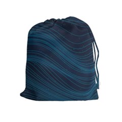 Abstract Glowing Blue Wave Lines Pattern With Particles Elements Dark Background Drawstring Pouch (xl) by Wegoenart