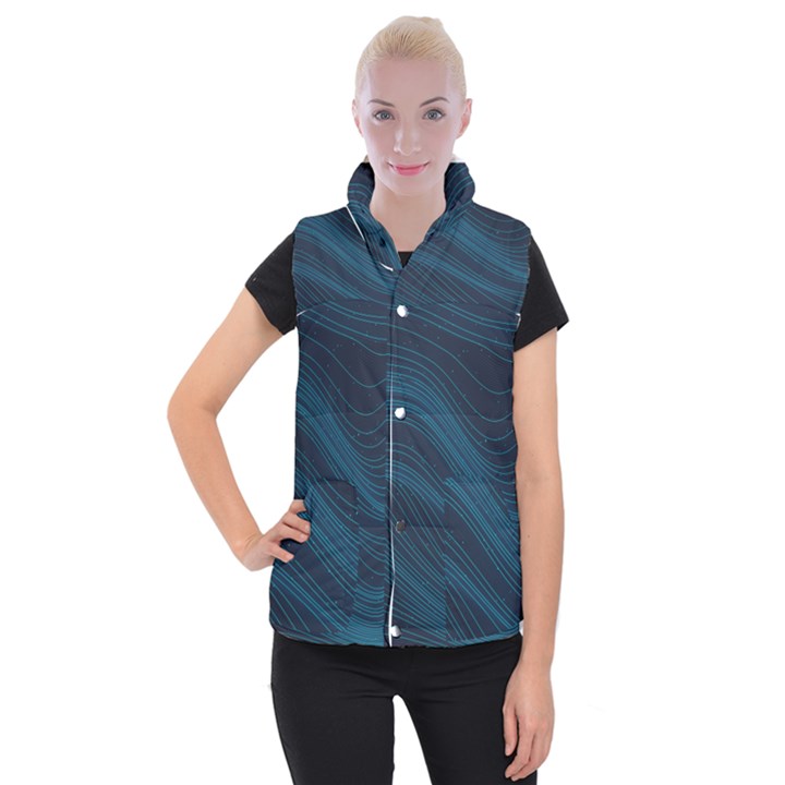 Abstract Glowing Blue Wave Lines Pattern With Particles Elements Dark Background Women s Button Up Vest