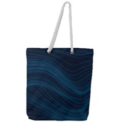 Abstract Glowing Blue Wave Lines Pattern With Particles Elements Dark Background Full Print Rope Handle Tote (large) by Wegoenart