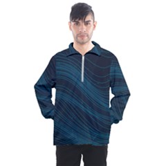 Abstract Glowing Blue Wave Lines Pattern With Particles Elements Dark Background Men s Half Zip Pullover by Wegoenart