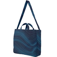 Abstract Glowing Blue Wave Lines Pattern With Particles Elements Dark Background Square Shoulder Tote Bag by Wegoenart