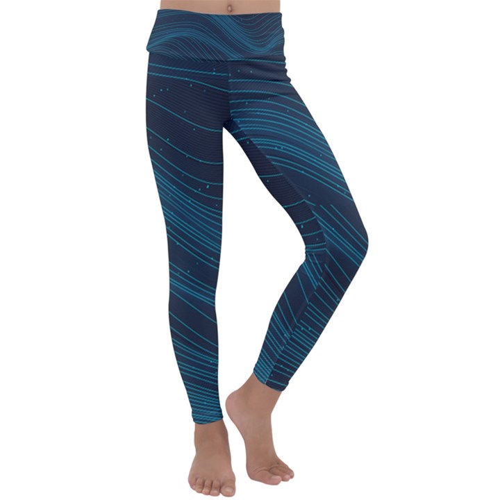 Abstract Glowing Blue Wave Lines Pattern With Particles Elements Dark Background Kids  Lightweight Velour Classic Yoga Leggings