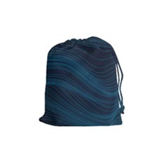 Abstract Glowing Blue Wave Lines Pattern With Particles Elements Dark Background Drawstring Pouch (medium) by Wegoenart