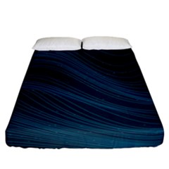 Abstract Glowing Blue Wave Lines Pattern With Particles Elements Dark Background Fitted Sheet (california King Size) by Wegoenart