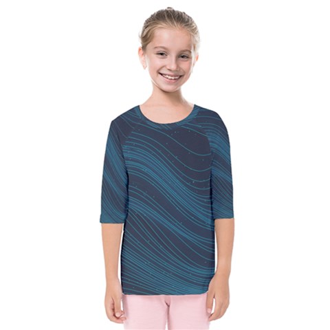 Abstract Glowing Blue Wave Lines Pattern With Particles Elements Dark Background Kids  Quarter Sleeve Raglan Tee by Wegoenart