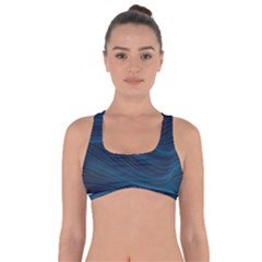 Abstract Glowing Blue Wave Lines Pattern With Particles Elements Dark Background Got No Strings Sports Bra by Wegoenart