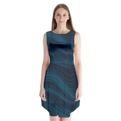 Abstract Glowing Blue Wave Lines Pattern With Particles Elements Dark Background Sleeveless Chiffon Dress   by Wegoenart