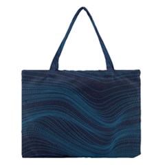 Abstract Glowing Blue Wave Lines Pattern With Particles Elements Dark Background Medium Tote Bag by Wegoenart