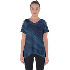 Abstract Glowing Blue Wave Lines Pattern With Particles Elements Dark Background Cut Out Side Drop Tee by Wegoenart