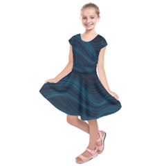 Abstract Glowing Blue Wave Lines Pattern With Particles Elements Dark Background Kids  Short Sleeve Dress by Wegoenart