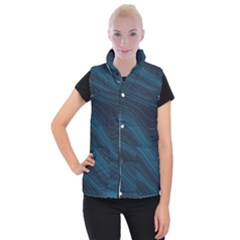 Abstract Glowing Blue Wave Lines Pattern With Particles Elements Dark Background Women s Button Up Vest