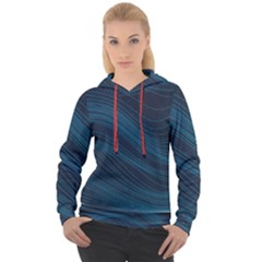 Abstract Glowing Blue Wave Lines Pattern With Particles Elements Dark Background Women s Overhead Hoodie