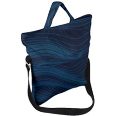 Abstract Glowing Blue Wave Lines Pattern With Particles Elements Dark Background Fold Over Handle Tote Bag by Wegoenart