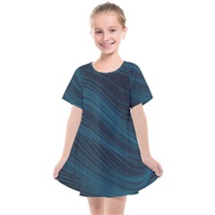 Abstract Glowing Blue Wave Lines Pattern With Particles Elements Dark Background Kids  Smock Dress by Wegoenart