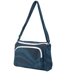 Abstract Glowing Blue Wave Lines Pattern With Particles Elements Dark Background Front Pocket Crossbody Bag by Wegoenart