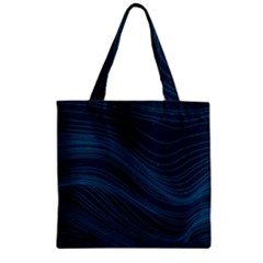 Abstract Glowing Blue Wave Lines Pattern With Particles Elements Dark Background Zipper Grocery Tote Bag by Wegoenart