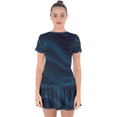 Abstract Glowing Blue Wave Lines Pattern With Particles Elements Dark Background Drop Hem Mini Chiffon Dress by Wegoenart