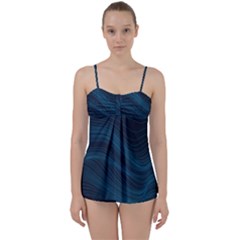 Abstract Glowing Blue Wave Lines Pattern With Particles Elements Dark Background Babydoll Tankini Set by Wegoenart