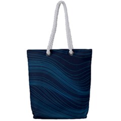 Abstract Glowing Blue Wave Lines Pattern With Particles Elements Dark Background Full Print Rope Handle Tote (small) by Wegoenart