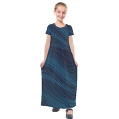 Abstract Glowing Blue Wave Lines Pattern With Particles Elements Dark Background Kids  Short Sleeve Maxi Dress by Wegoenart