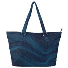 Abstract Glowing Blue Wave Lines Pattern With Particles Elements Dark Background Full Print Shoulder Bag by Wegoenart