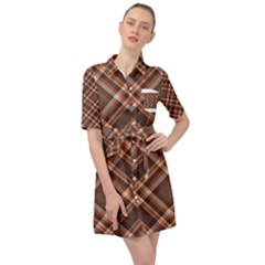 Tartan Scotland Seamless Plaid Pattern Vintage Check Color Square Geometric Texture Belted Shirt Dress by Wegoenart