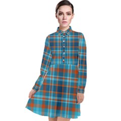 Tartan Scotland Seamless Plaid Pattern Vintage Check Color Square Geometric Texture Long Sleeve Chiffon Shirt Dress