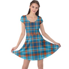 Tartan Scotland Seamless Plaid Pattern Vintage Check Color Square Geometric Texture Cap Sleeve Dress