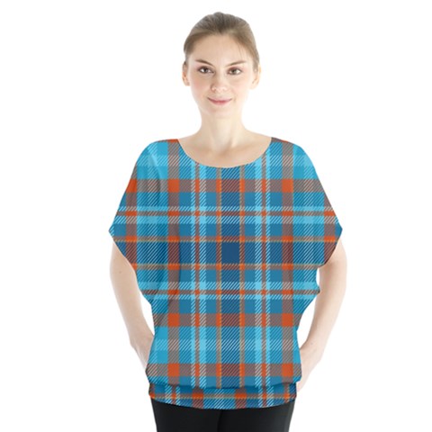 Tartan Scotland Seamless Plaid Pattern Vintage Check Color Square Geometric Texture Batwing Chiffon Blouse by Wegoenart