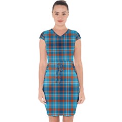 Tartan Scotland Seamless Plaid Pattern Vintage Check Color Square Geometric Texture Capsleeve Drawstring Dress 