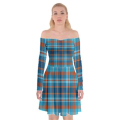 Tartan Scotland Seamless Plaid Pattern Vintage Check Color Square Geometric Texture Off Shoulder Skater Dress