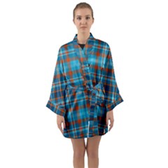 Tartan Scotland Seamless Plaid Pattern Vintage Check Color Square Geometric Texture Long Sleeve Satin Kimono