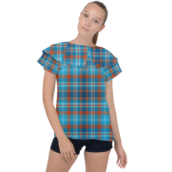 Tartan Scotland Seamless Plaid Pattern Vintage Check Color Square Geometric Texture Ruffle Collar Chiffon Blouse