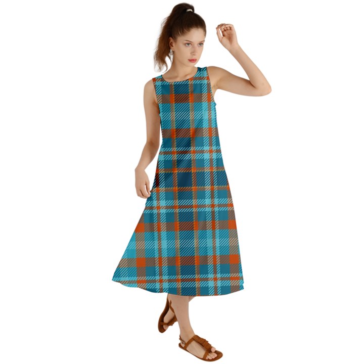 Tartan Scotland Seamless Plaid Pattern Vintage Check Color Square Geometric Texture Summer Maxi Dress