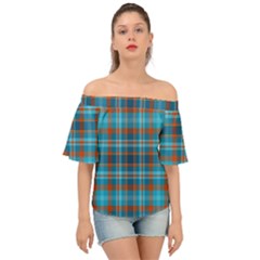 Tartan Scotland Seamless Plaid Pattern Vintage Check Color Square Geometric Texture Off Shoulder Short Sleeve Top by Wegoenart