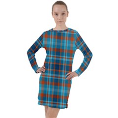 Tartan Scotland Seamless Plaid Pattern Vintage Check Color Square Geometric Texture Long Sleeve Hoodie Dress by Wegoenart